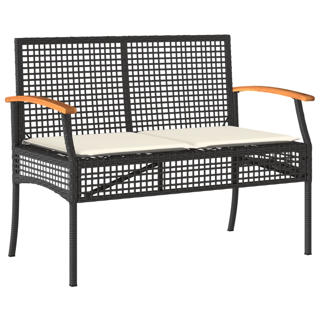havebænk med hynde polyrattan og akacietræ sort