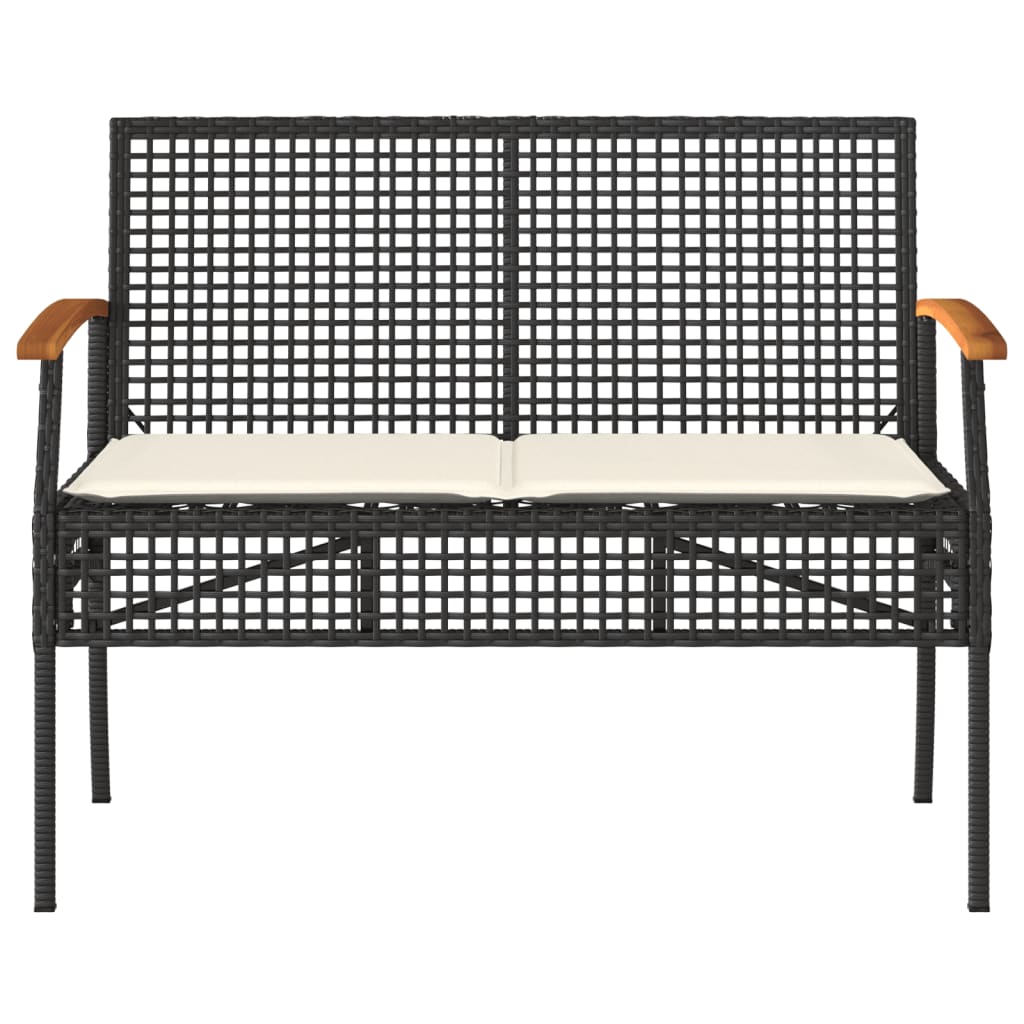 havebænk med hynde polyrattan og akacietræ sort
