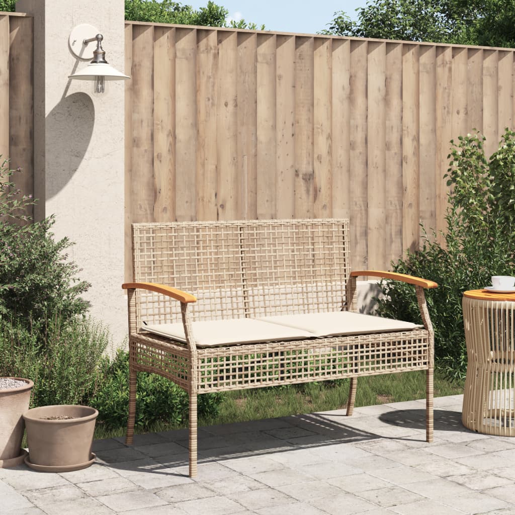 havebænk med hynde polyrattan og akacietræ beige