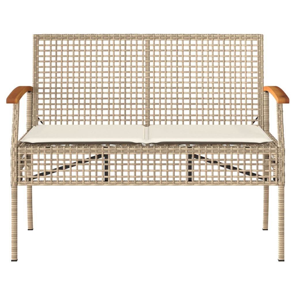 havebænk med hynde polyrattan og akacietræ beige