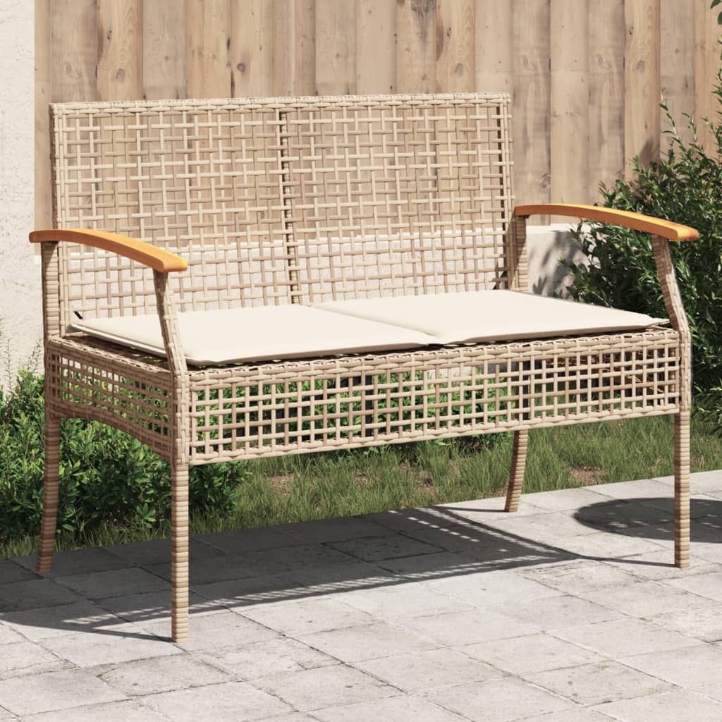 havebænk med hynde polyrattan og akacietræ beige