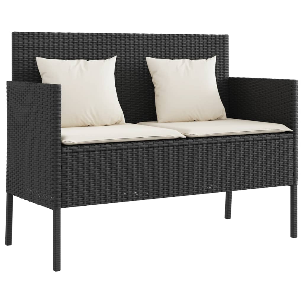 havebænk med hynder polyrattan sort