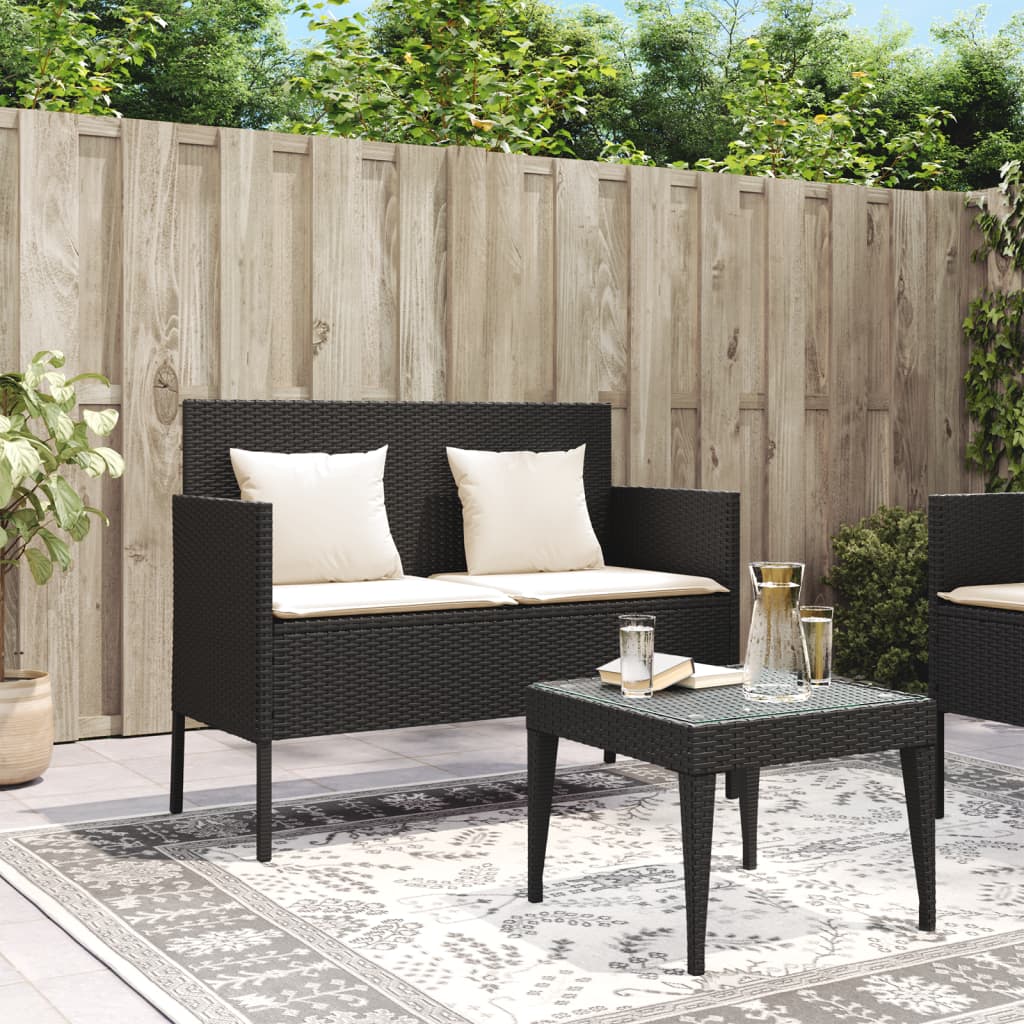 havebænk med hynder polyrattan sort