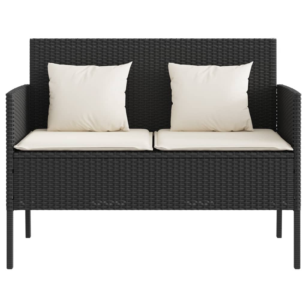 havebænk med hynder polyrattan sort