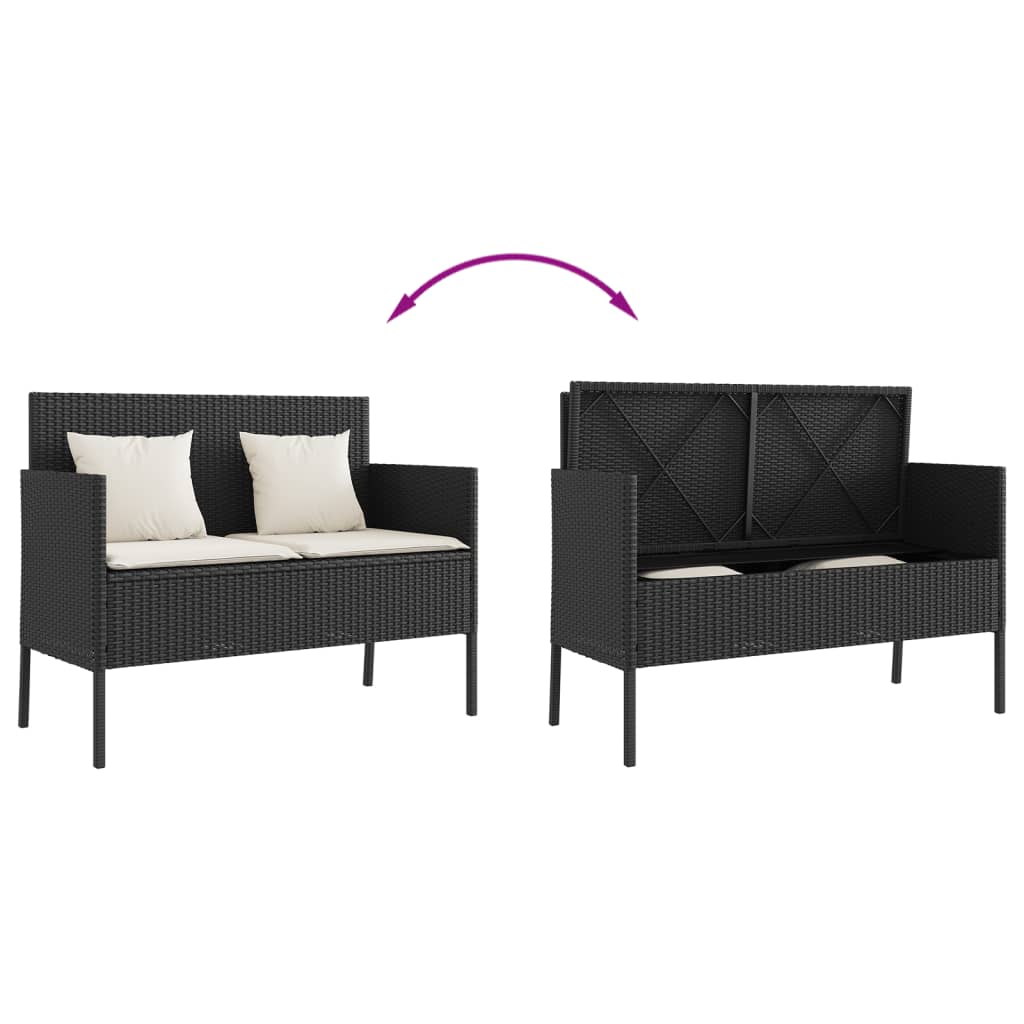 havebænk med hynder polyrattan sort