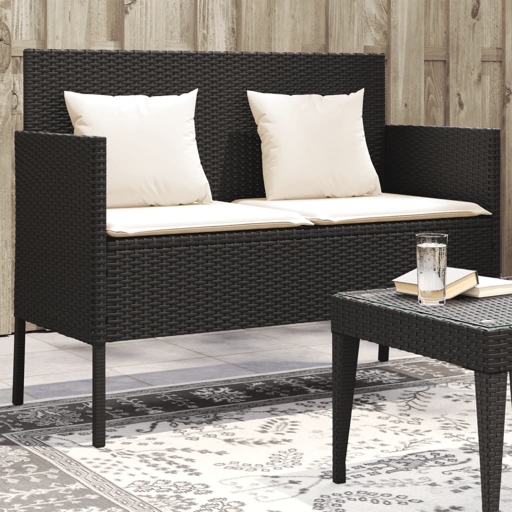 havebænk med hynder polyrattan sort
