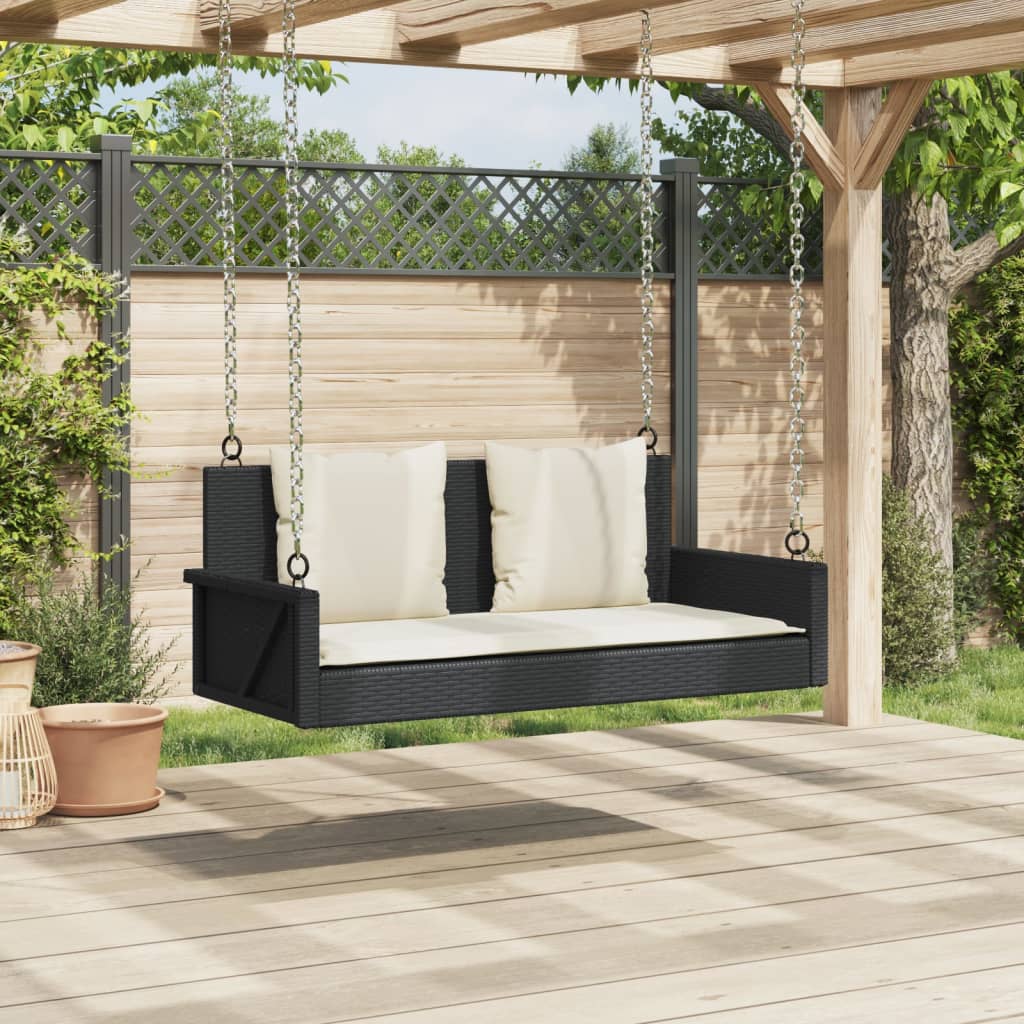 gyngebænk med hynder 119x56x48 cm polyrattan sort