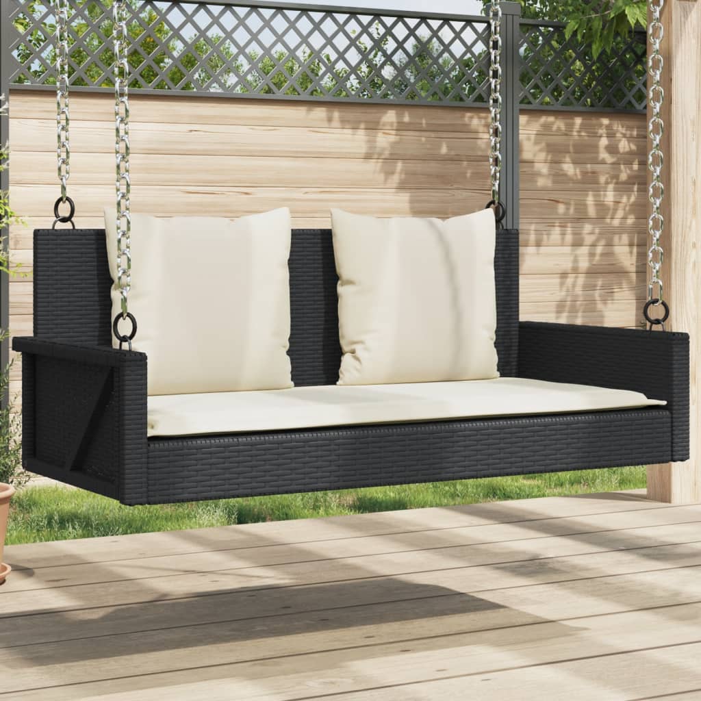 gyngebænk med hynder 119x56x48 cm polyrattan sort