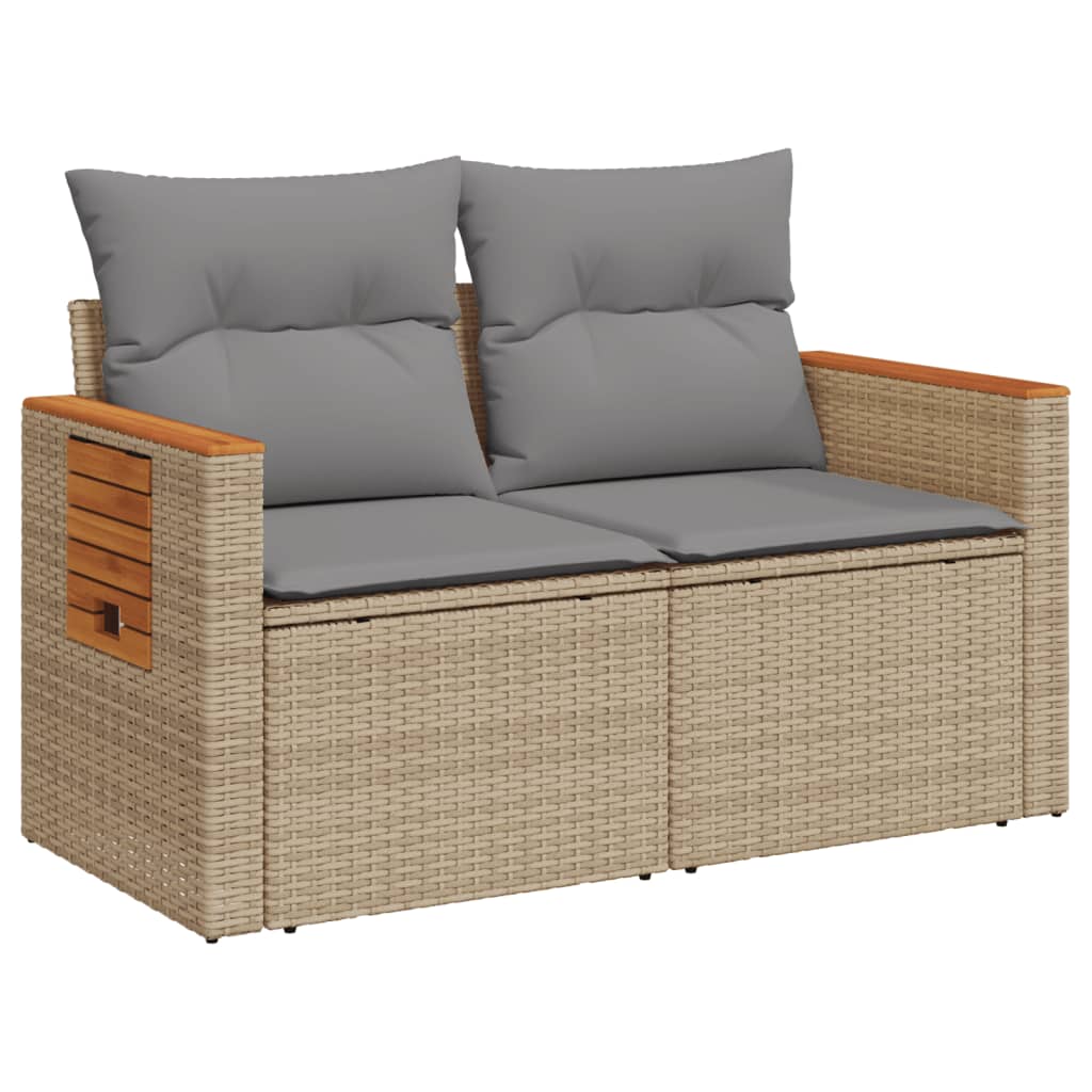2-Personen-Gartensofa mit Kissen Polyrattan Beige