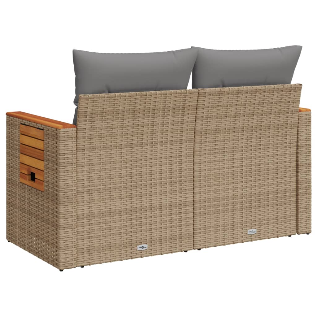 2-Personen-Gartensofa mit Kissen Polyrattan Beige