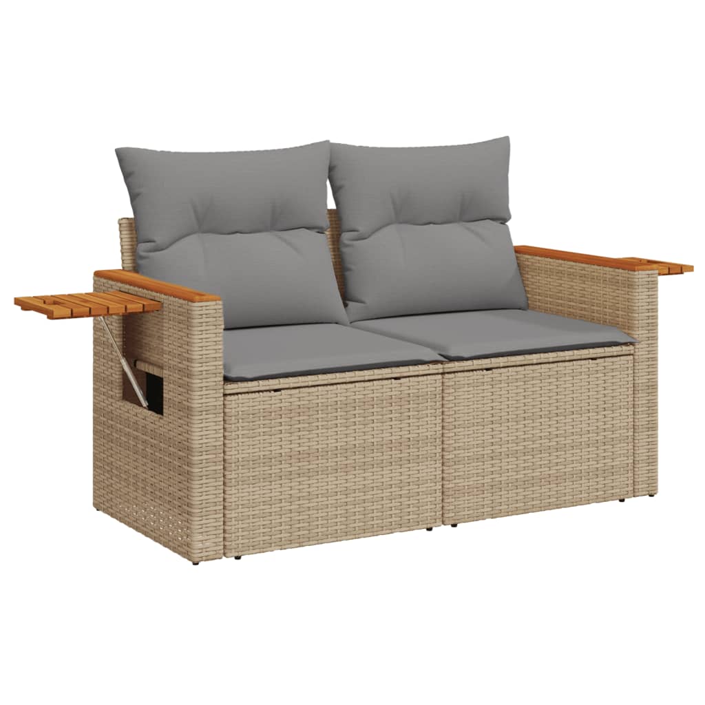 2-Personen-Gartensofa mit Kissen Polyrattan Beige