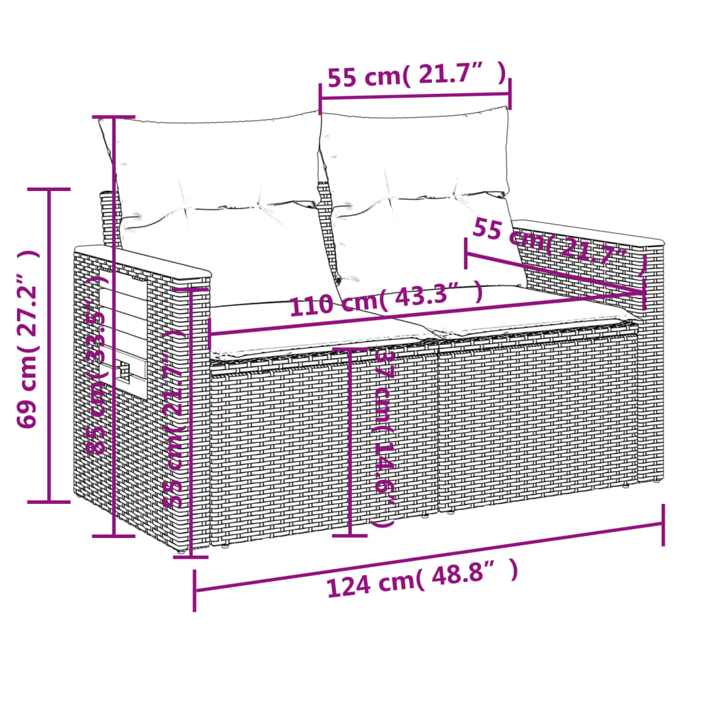 2-Personen-Gartensofa mit Kissen Polyrattan Beige