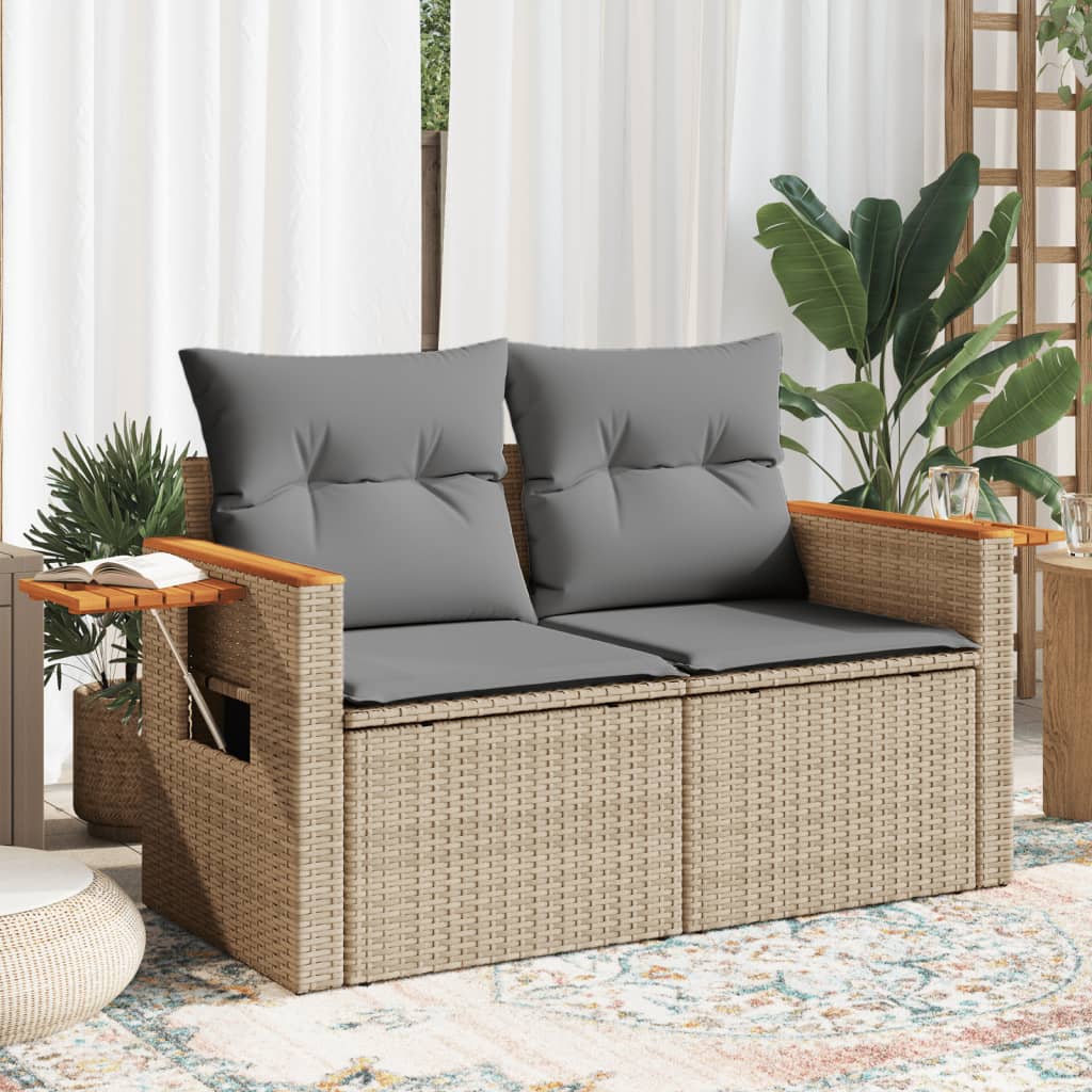 2-Personen-Gartensofa mit Kissen Polyrattan Beige