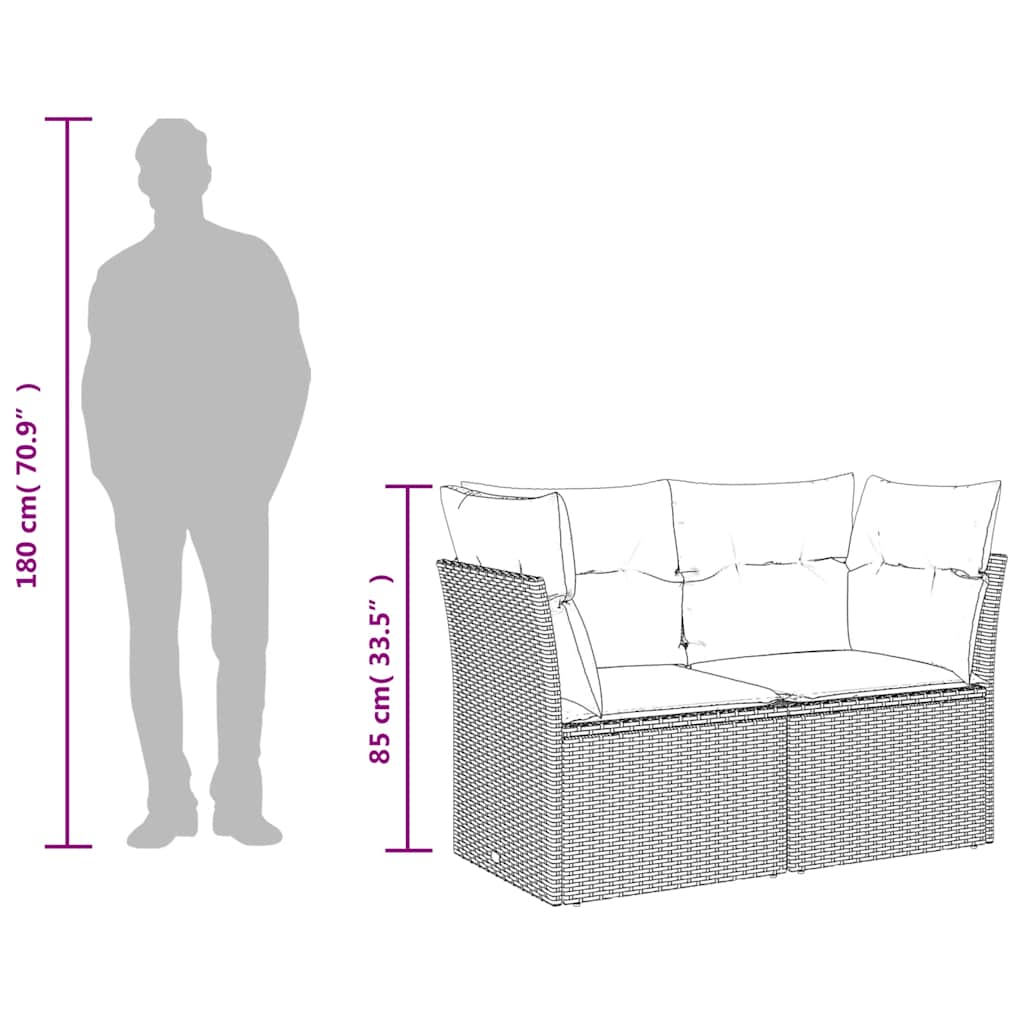 2-sits trädgårdssoffa med kuddar, polyrotting, ljusgrå