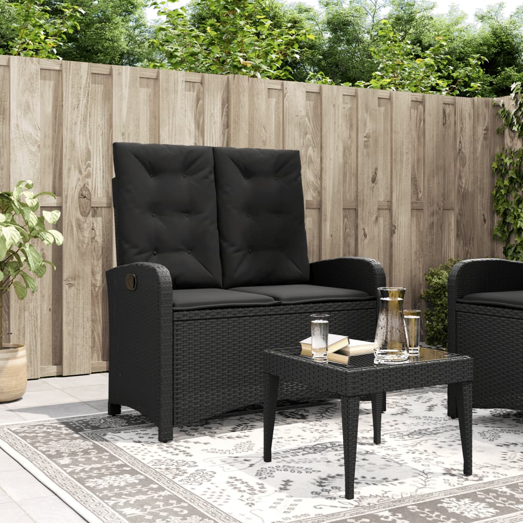havebænk med hynder og lænefunktion polyrattan sort