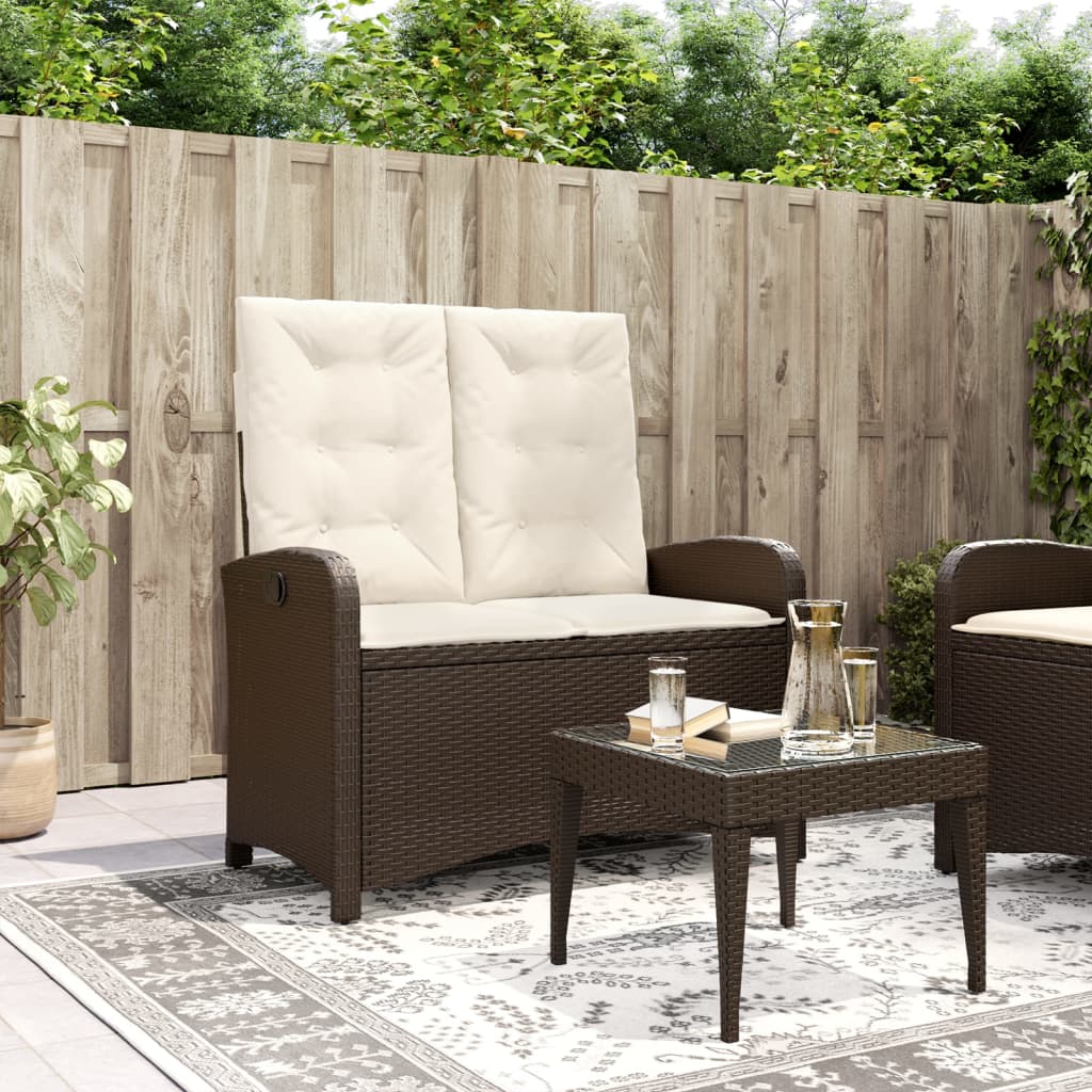 havebænk med hynder og lænefunktion polyrattan brun