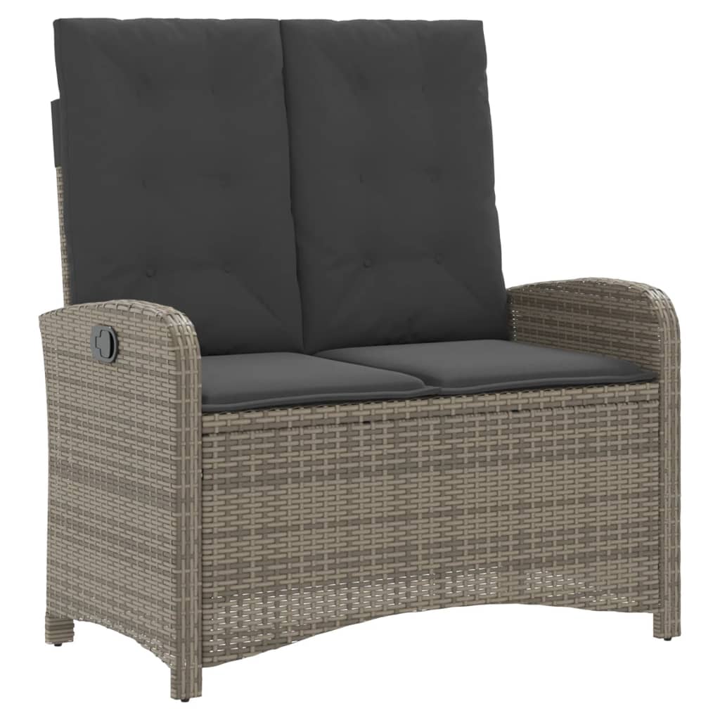 havebænk med hynder og lænefunktion polyrattan grå