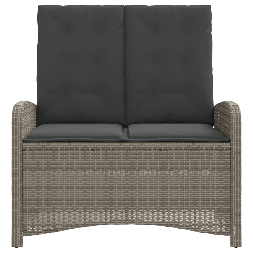 havebænk med hynder og lænefunktion polyrattan grå