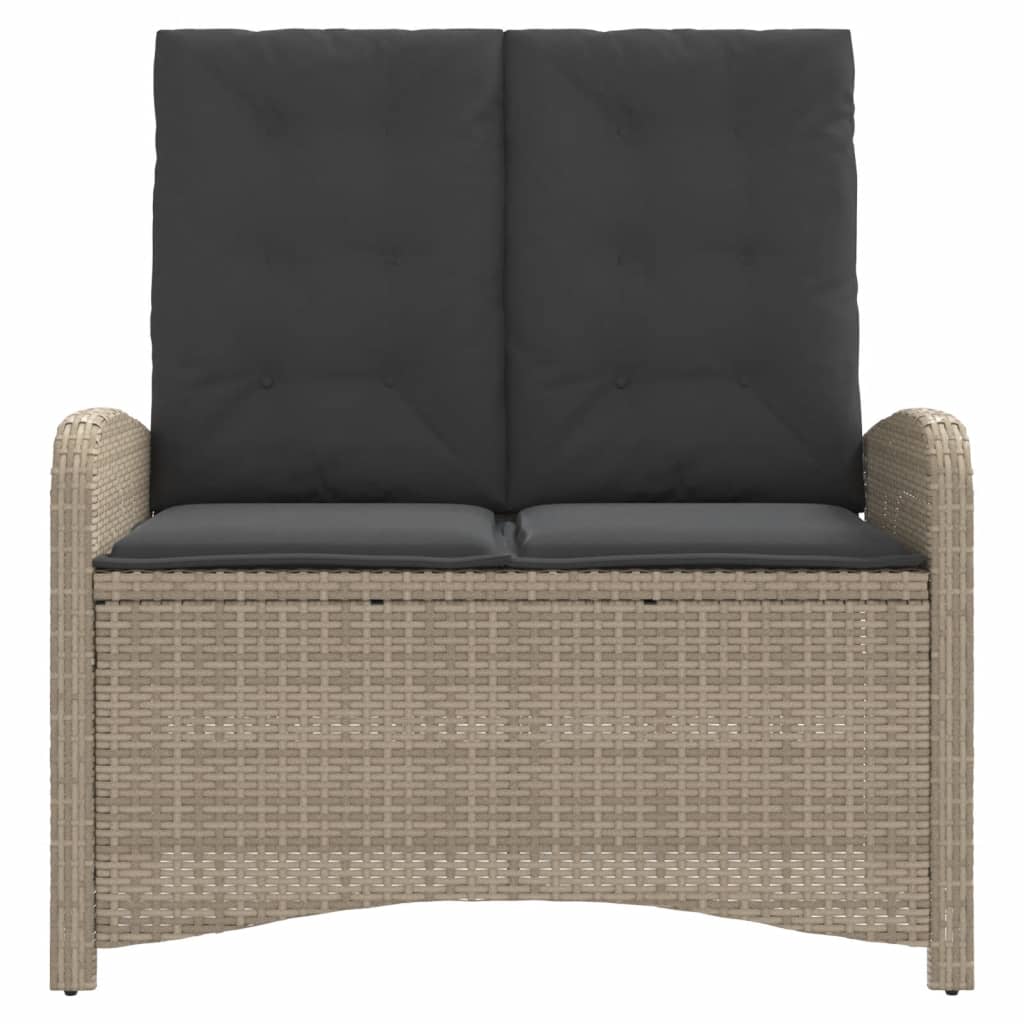 havebænk med hynder og lænefunktion polyrattan lysegrå
