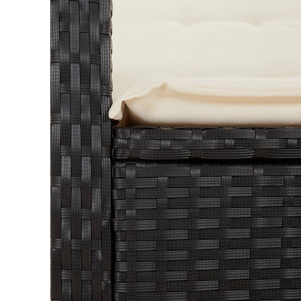 havebænk med hynder og lænefunktion polyrattan sort