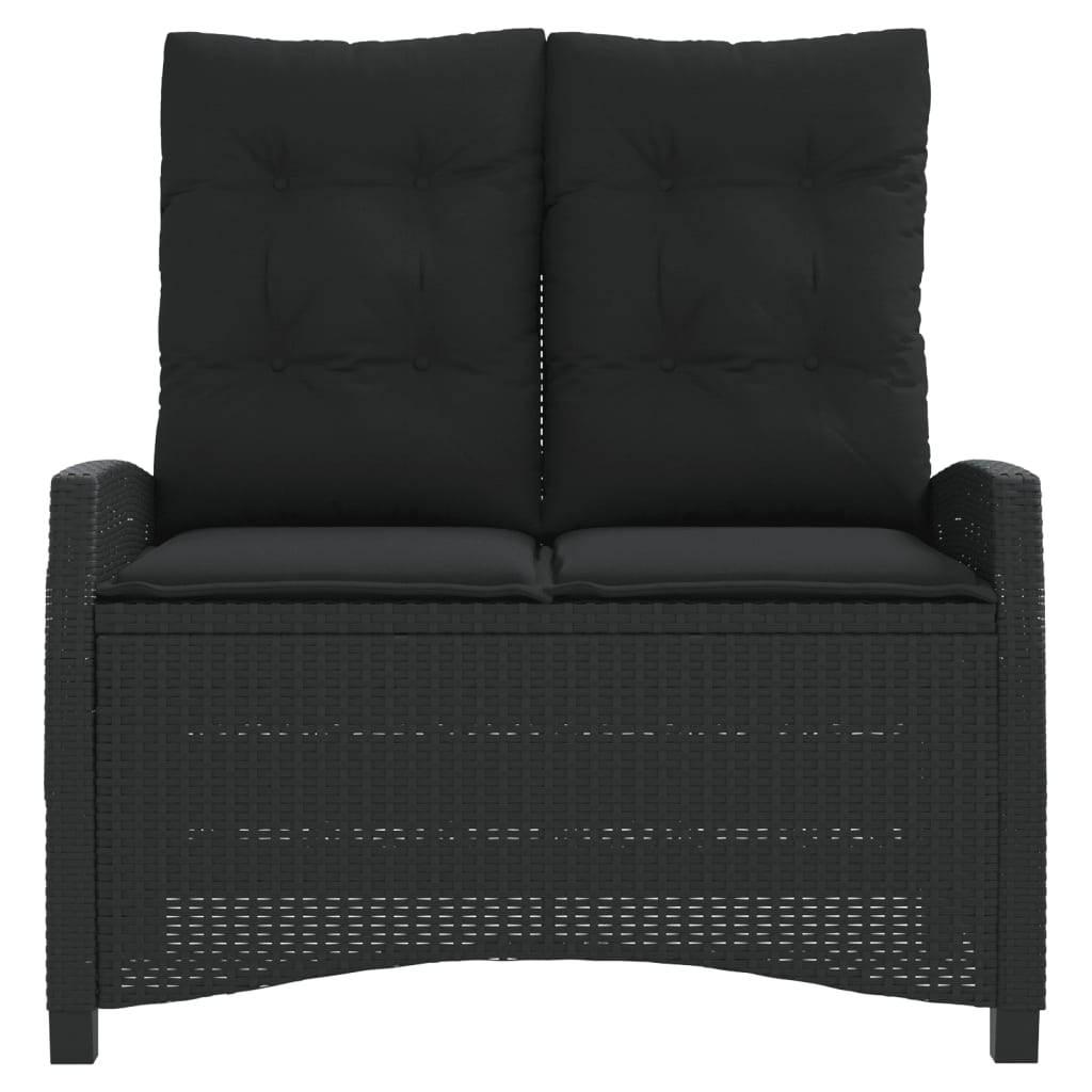 havebænk med hynder og lænefunktion polyrattan sort