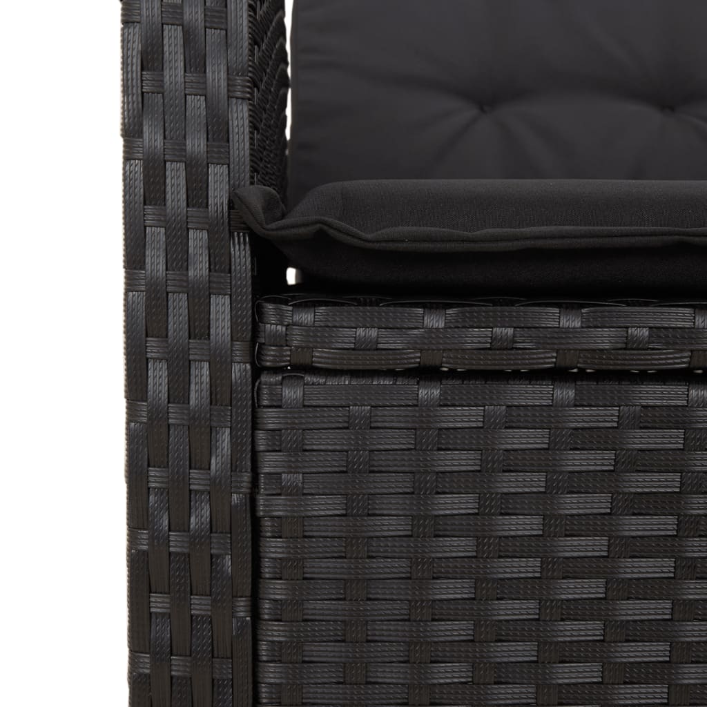 havebænk med hynder og lænefunktion polyrattan sort