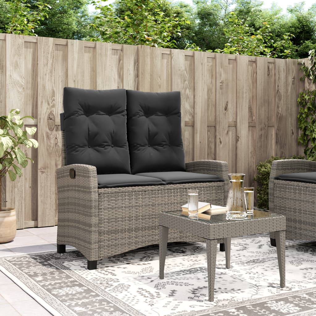 havebænk med hynder og lænefunktion polyrattan grå
