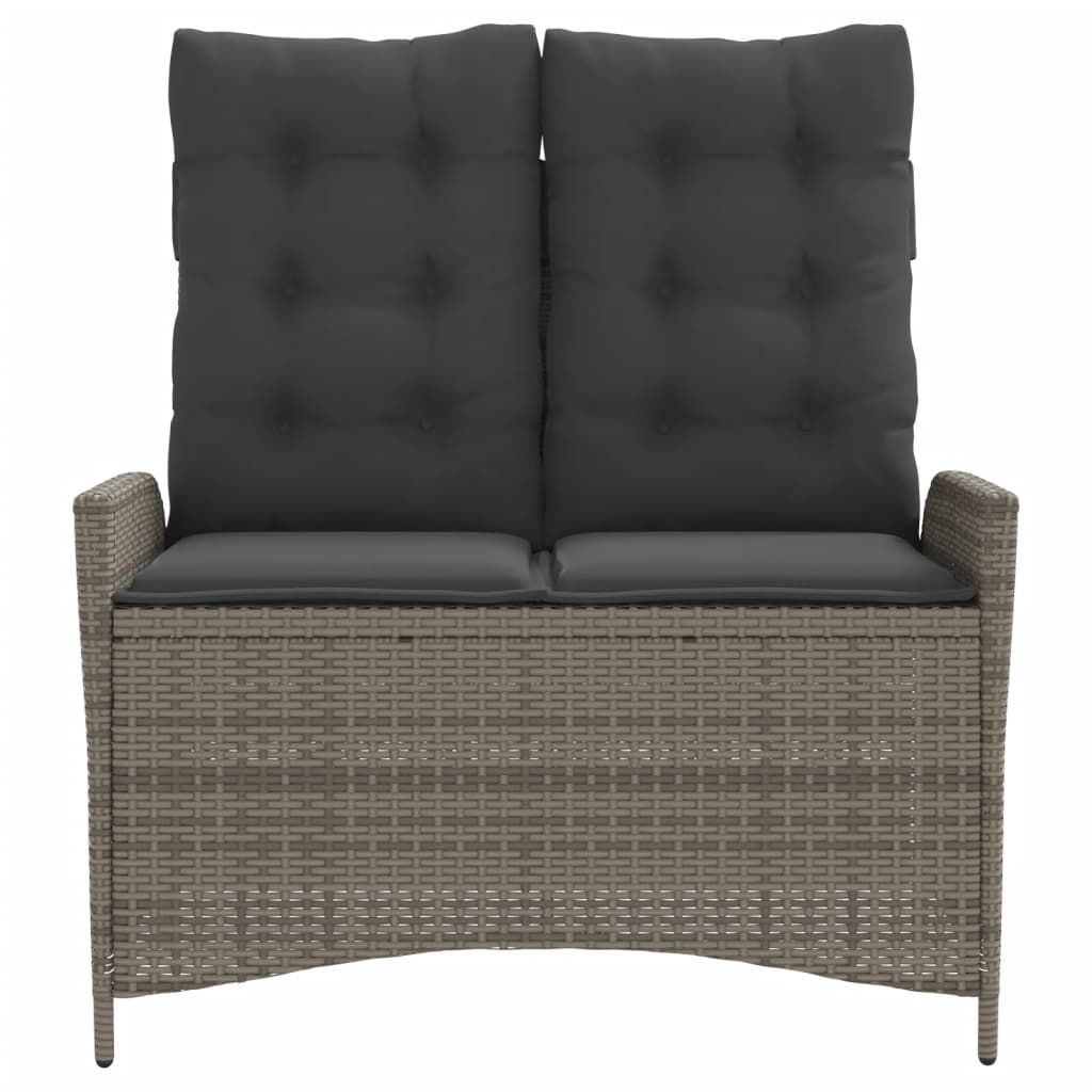 havebænk med hynder og lænefunktion polyrattan grå