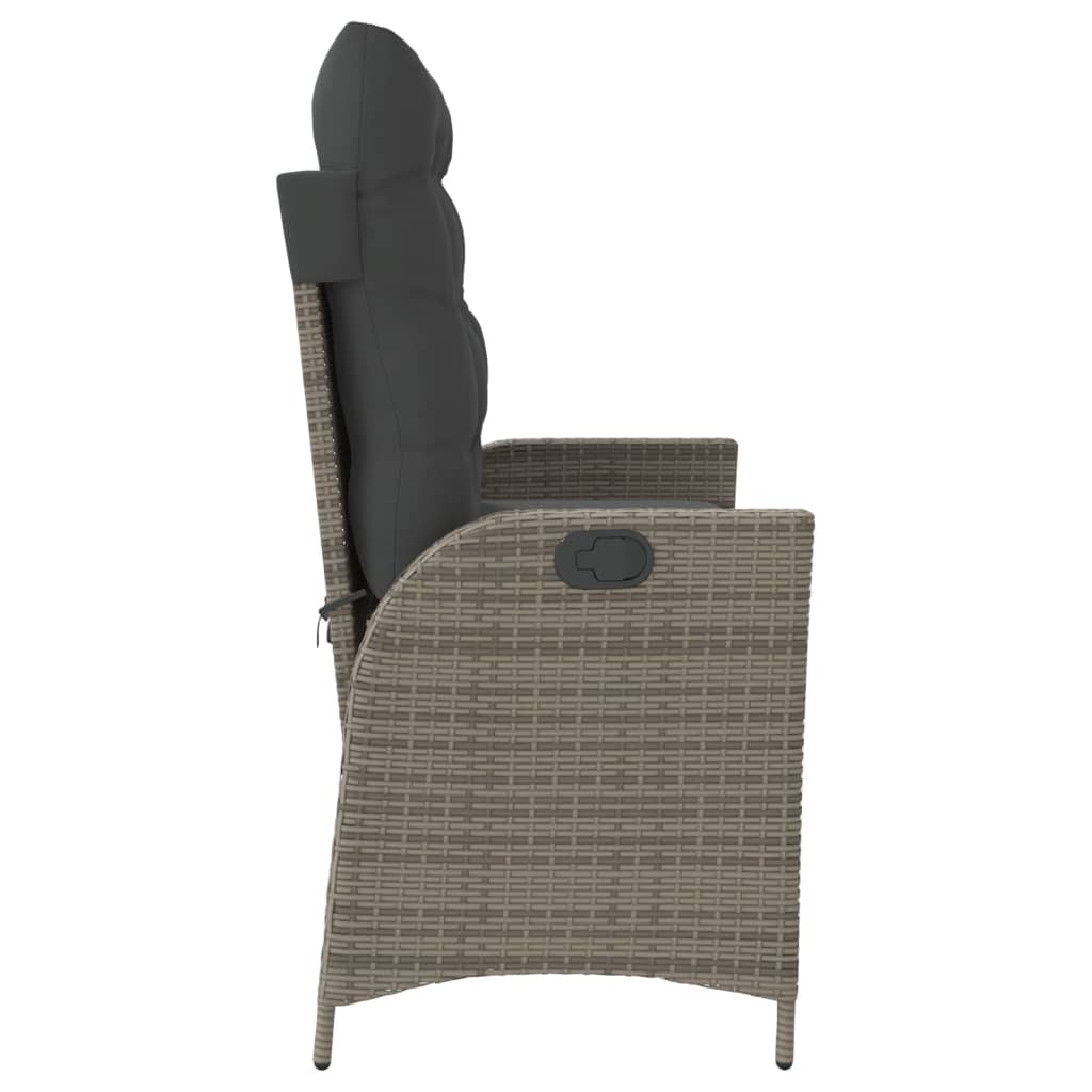 havebænk med hynder og lænefunktion polyrattan grå