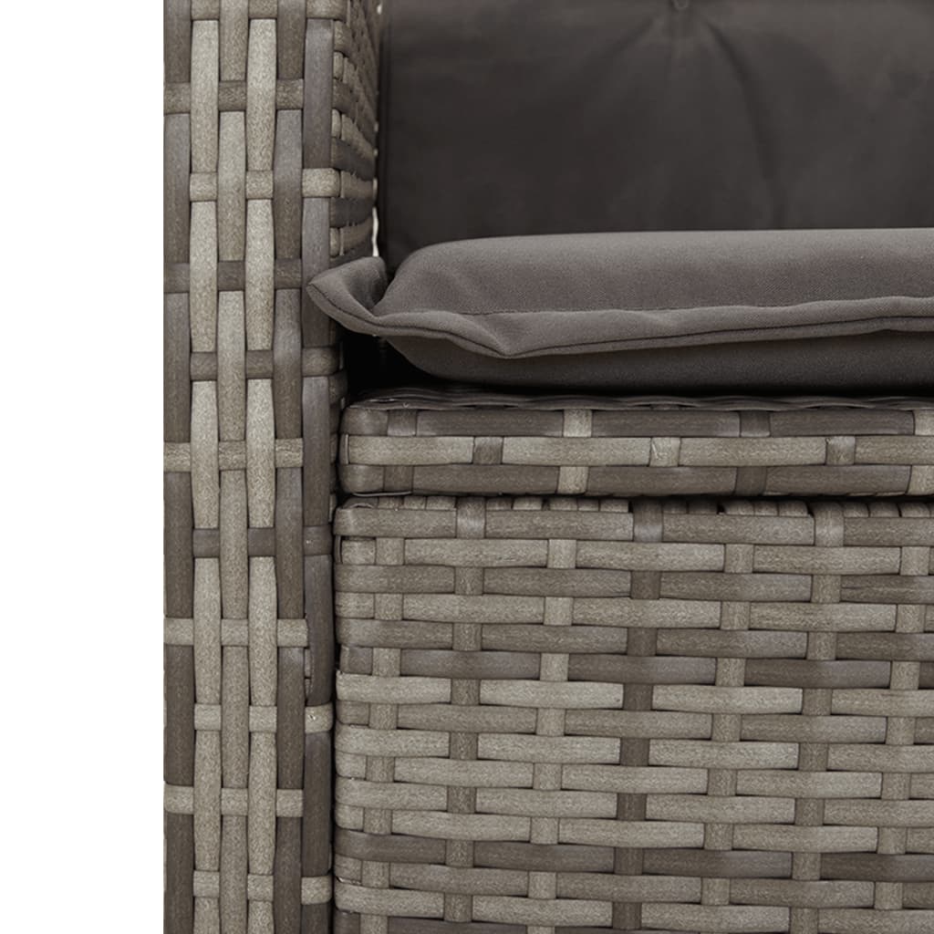 havebænk med hynder og lænefunktion polyrattan grå