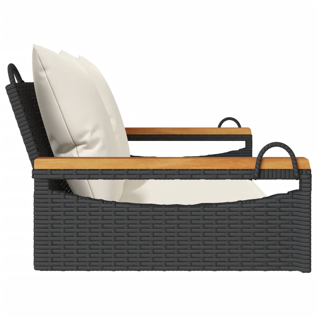 gyngebænk med hynder 109x62x40 cm polyrattan sort