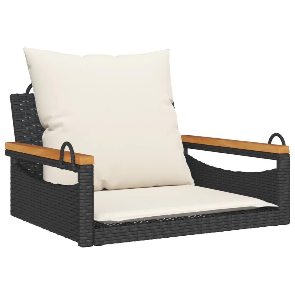 gyngebænk med hynder 63x62x40 cm polyrattan sort