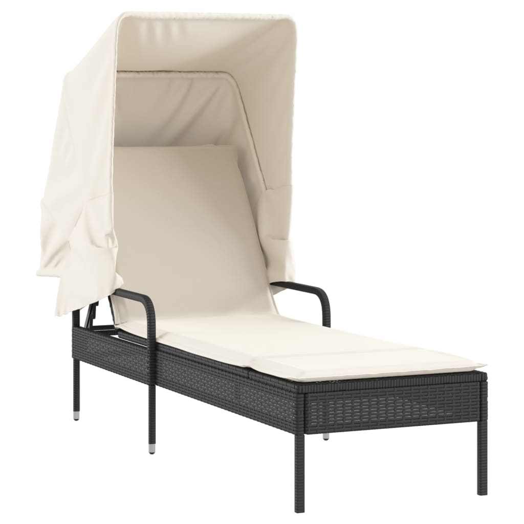 loungesofa med baldakin polyrattan sort