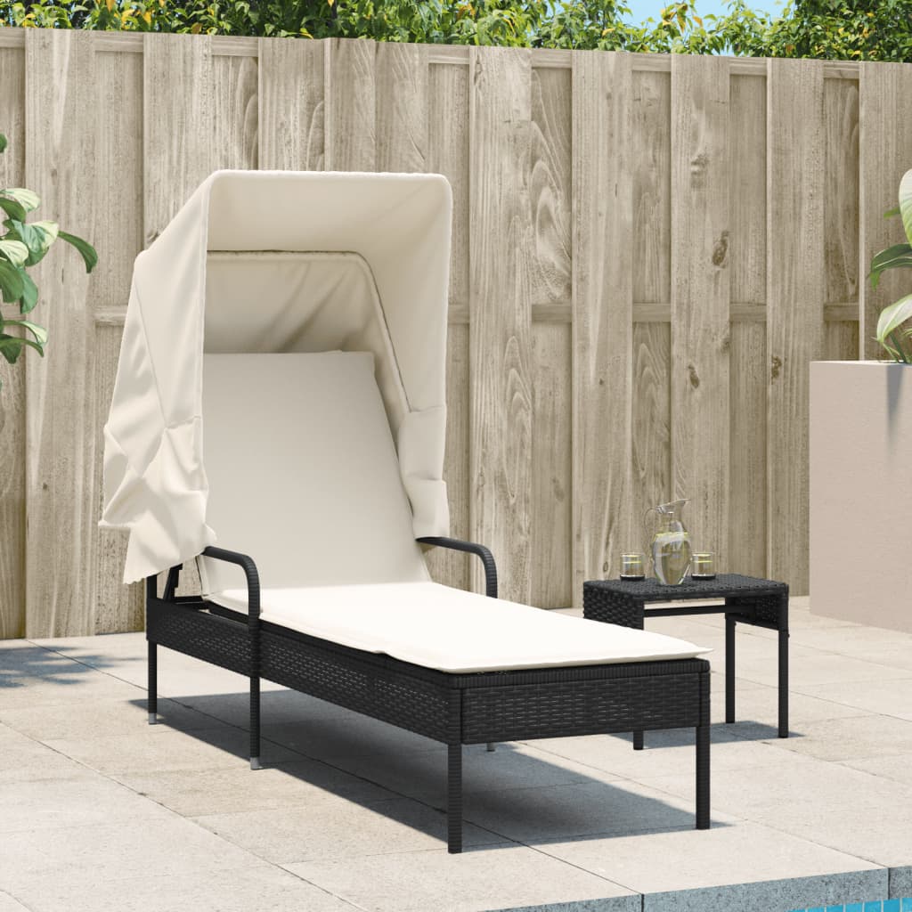 loungesofa med baldakin polyrattan sort
