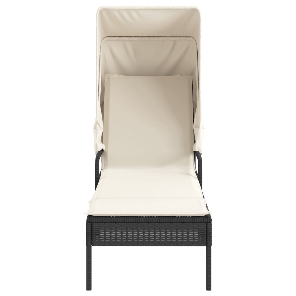 loungesofa med baldakin polyrattan sort