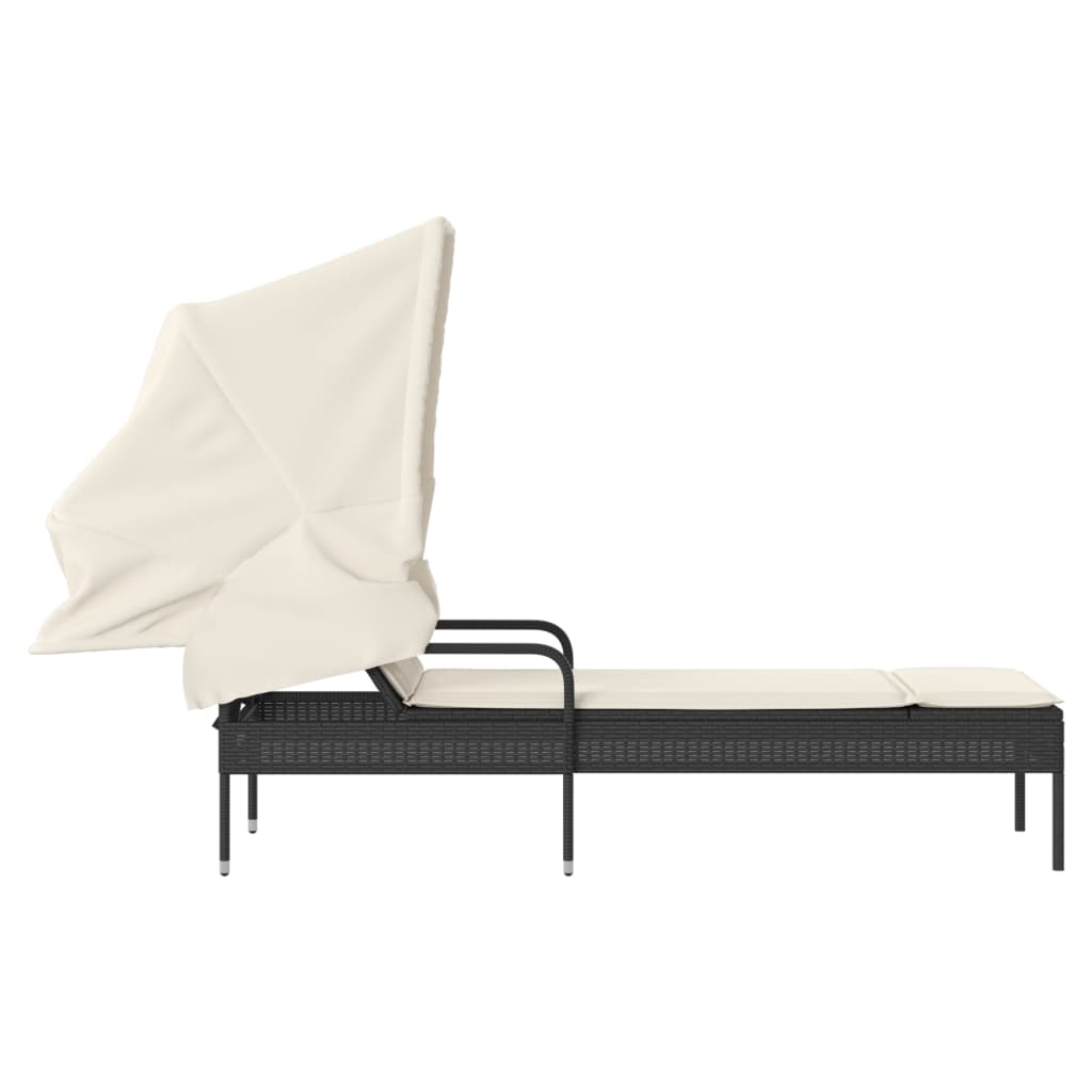 loungesofa med baldakin polyrattan sort