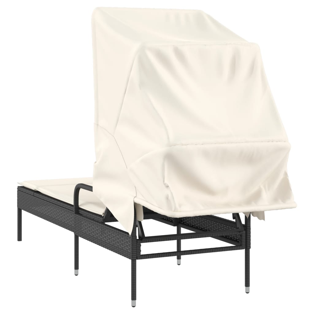 loungesofa med baldakin polyrattan sort