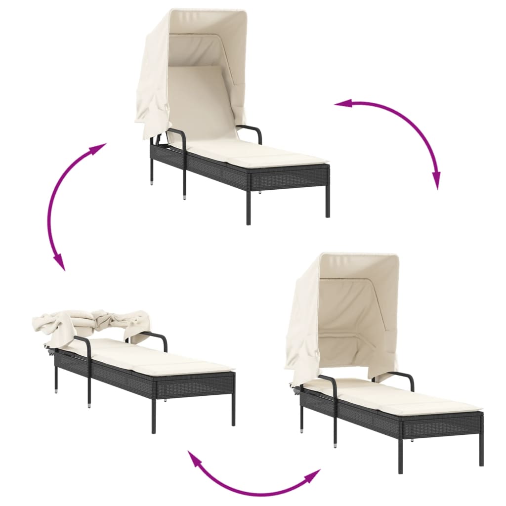 loungesofa med baldakin polyrattan sort