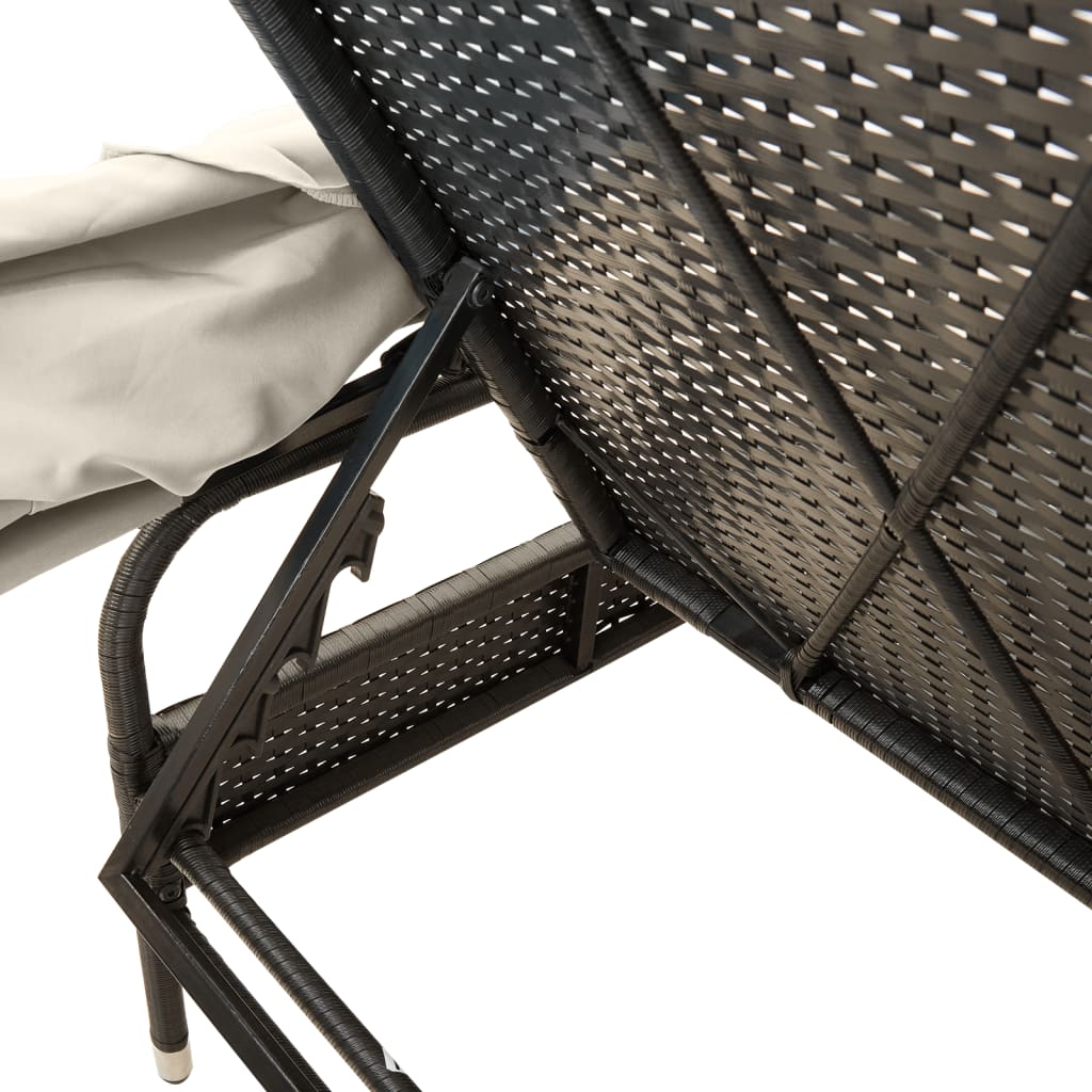 loungesofa med baldakin polyrattan sort
