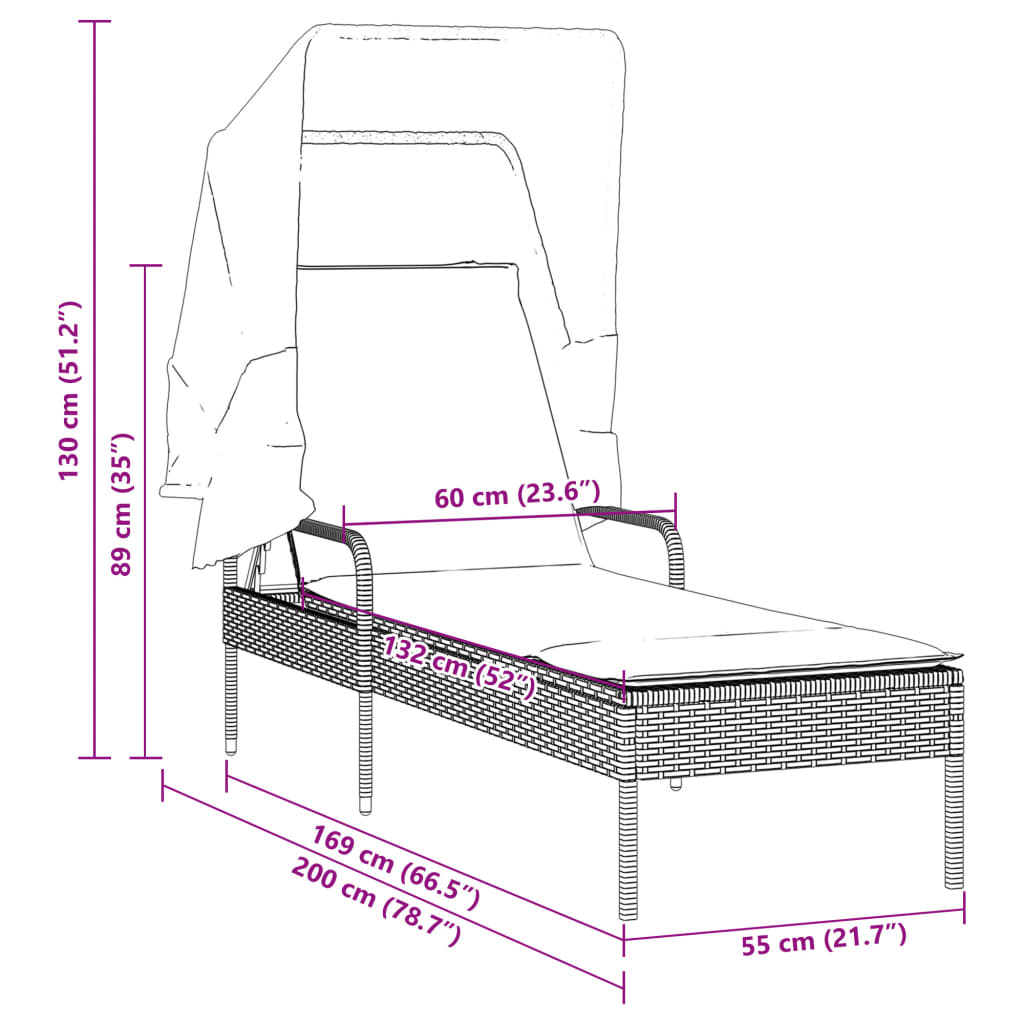 loungesofa med baldakin polyrattan sort