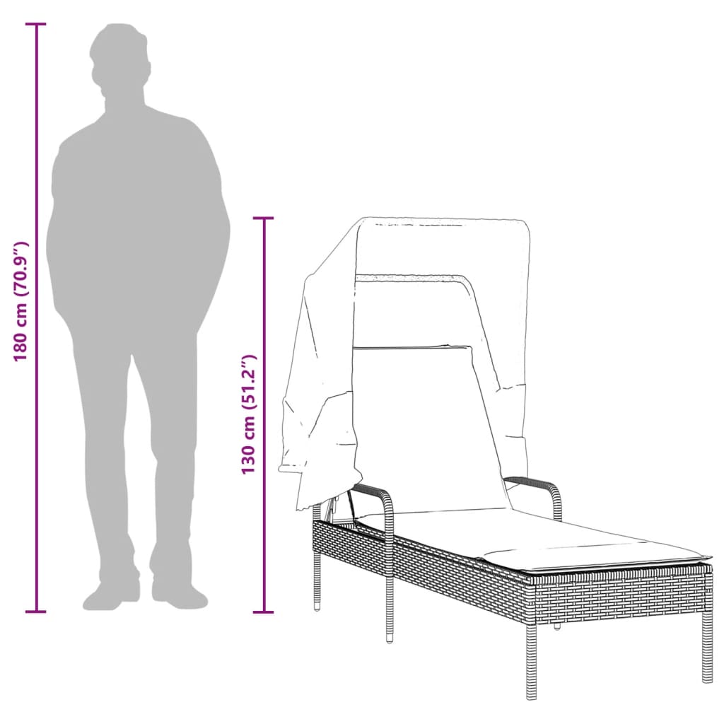 loungesofa med baldakin polyrattan sort