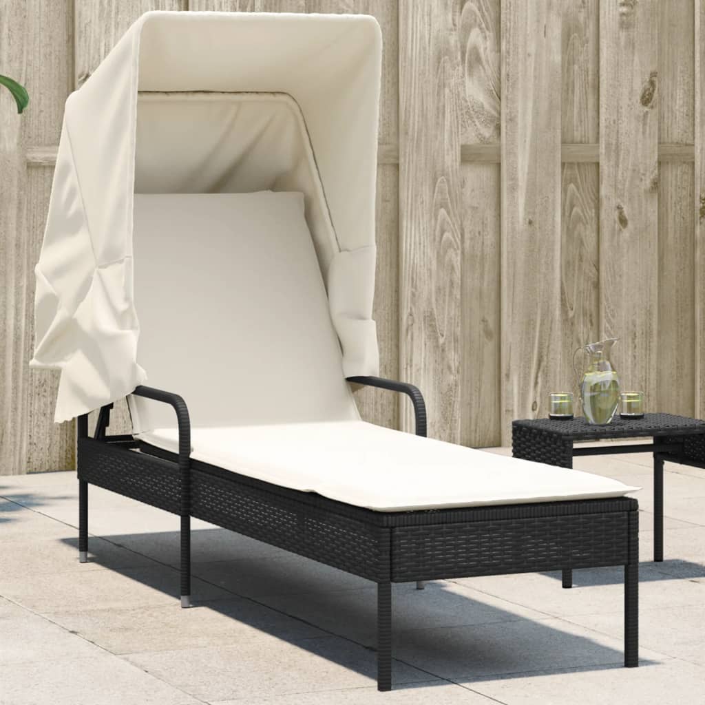 loungesofa med baldakin polyrattan sort