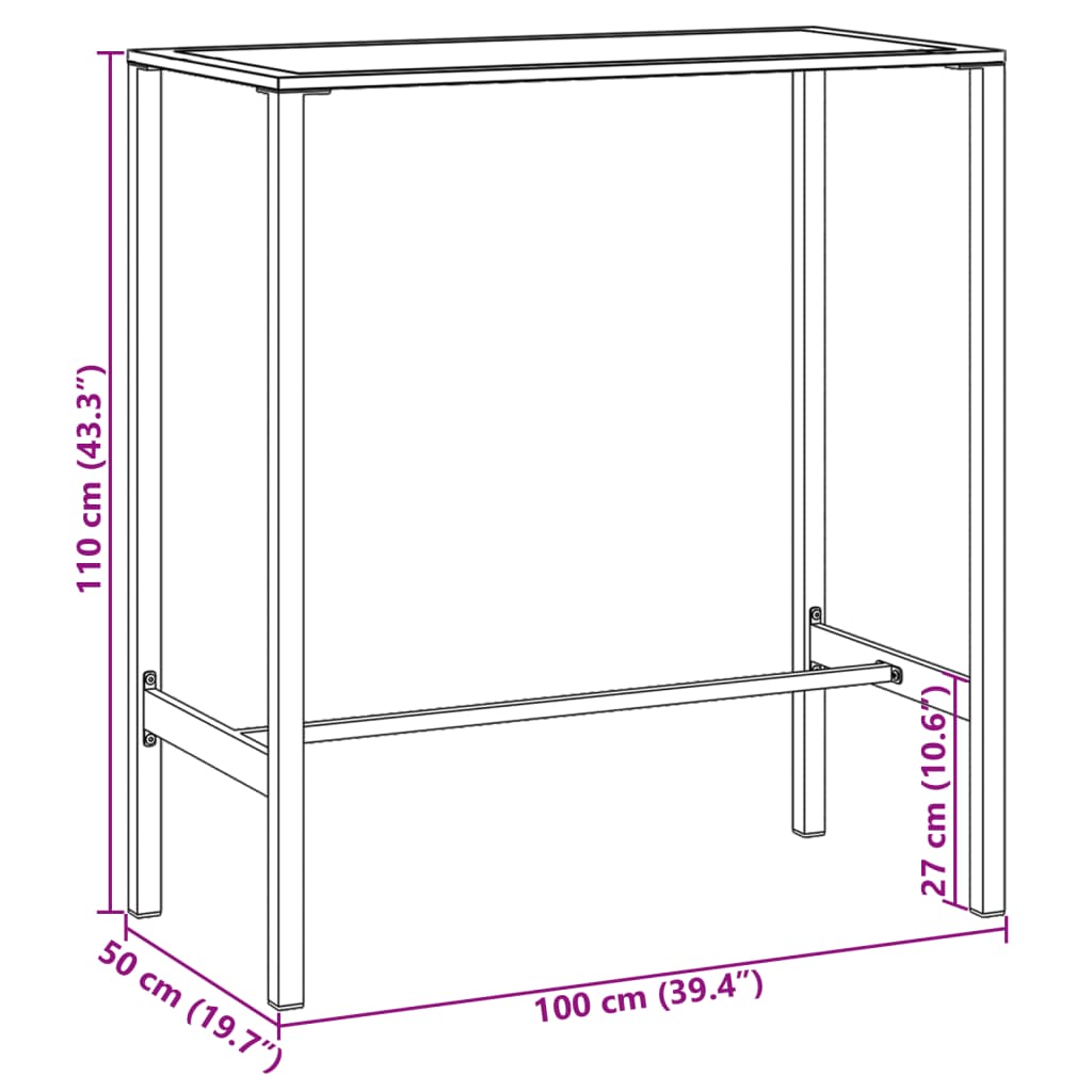 barbord 100x50x110 cm pulverlakeret stål sort