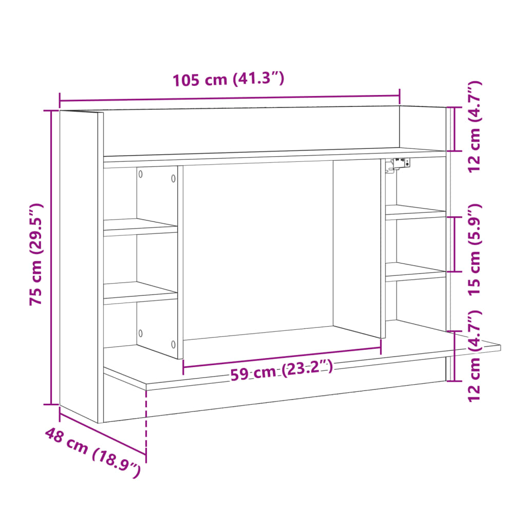 væghængt skrivebord 105x48x75 cm konstrueret træ røget egetræ