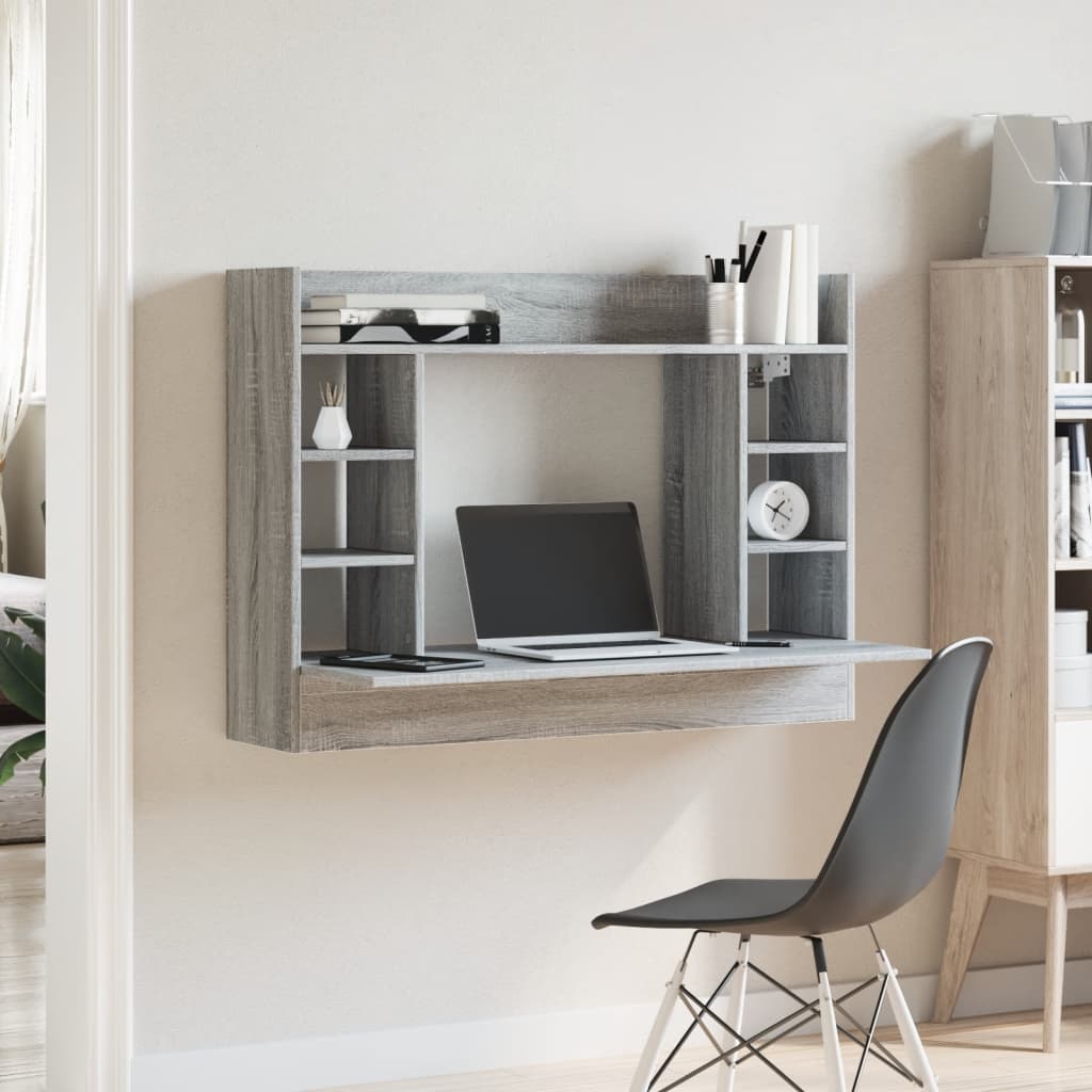 væghængt skrivebord 105x48x75 cm konstrueret træ grå sonoma-eg