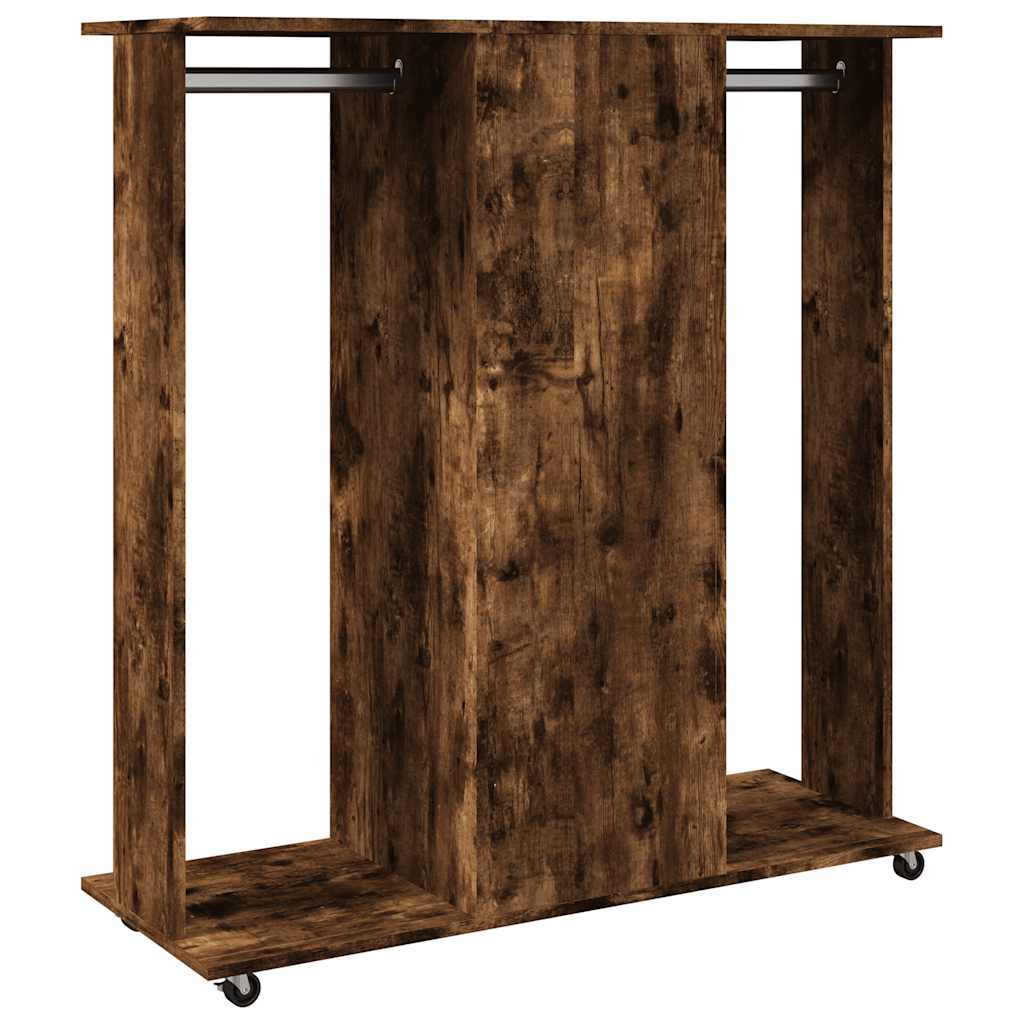 klædeskab med hjul 102x38x110 cm konstrueret træ røget egetræ