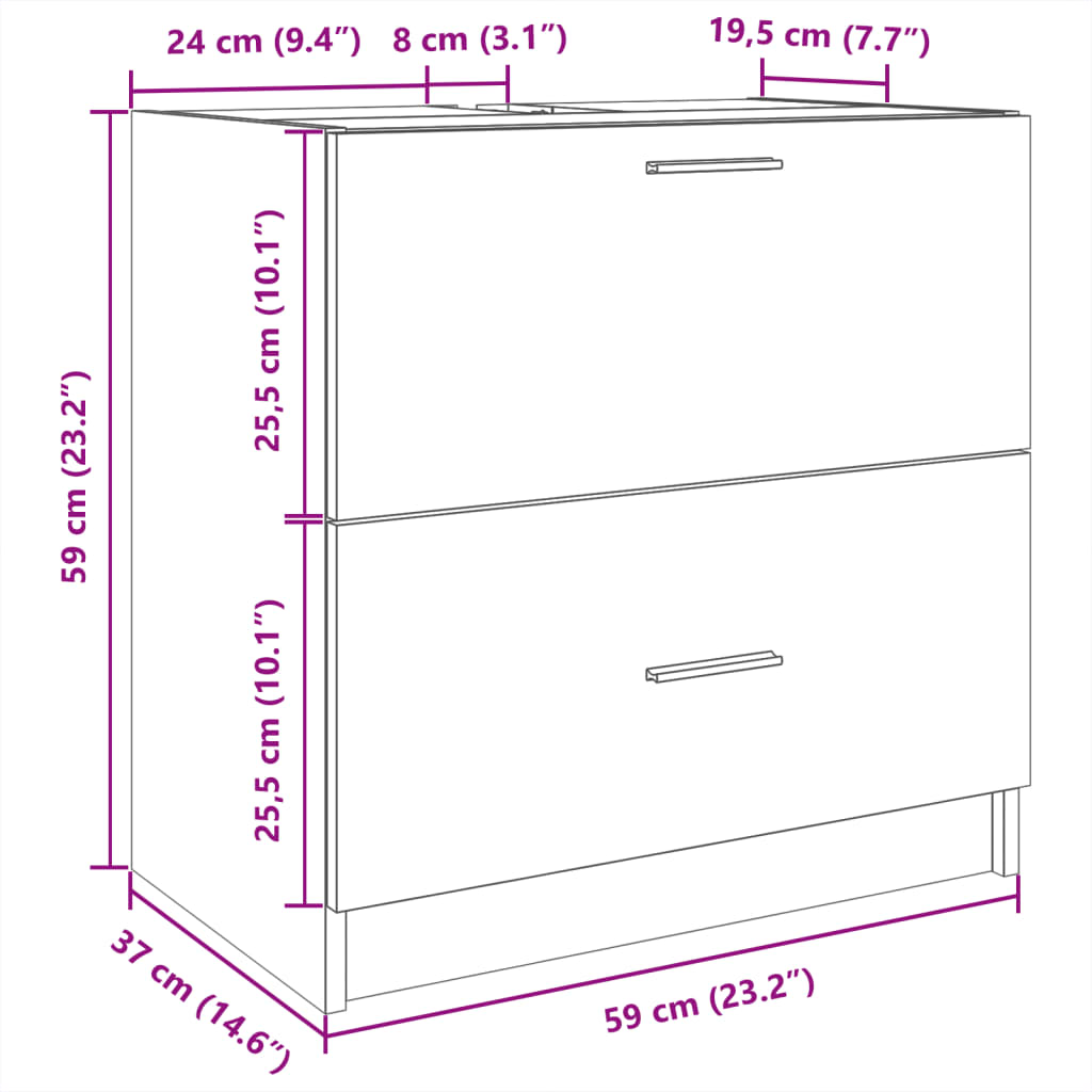 Kommod för tvättställ 59x37x59 cm parkett betong grå