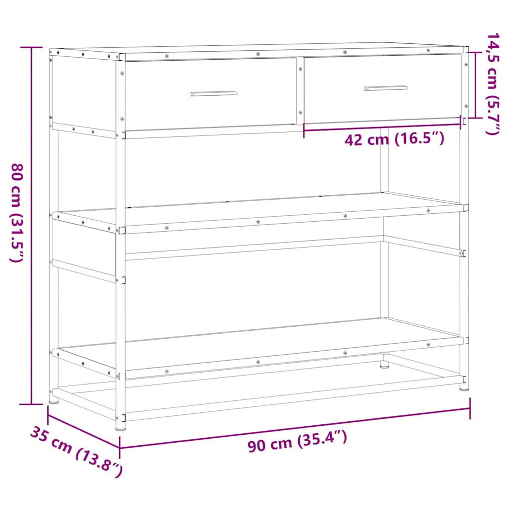 konsolbord 90x35x80 cm konstrueret træ røget egetræsfarve