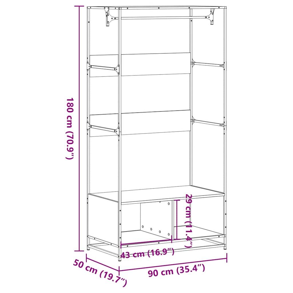 klædeskab 90x50x180 cm konstrueret træ sonoma-eg