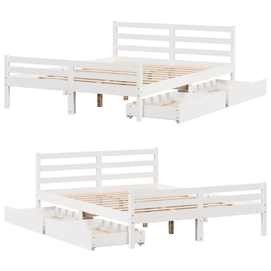 sengeramme uden madras 135x190 cm massivt fyrretræ hvid